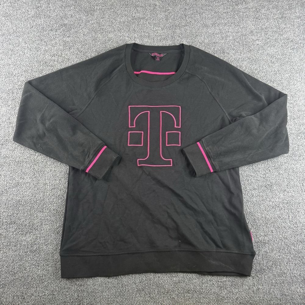 T-Mobile Sweatshirt Womens XL Black Knit Pullover Crew Neck Logo Pink Employee